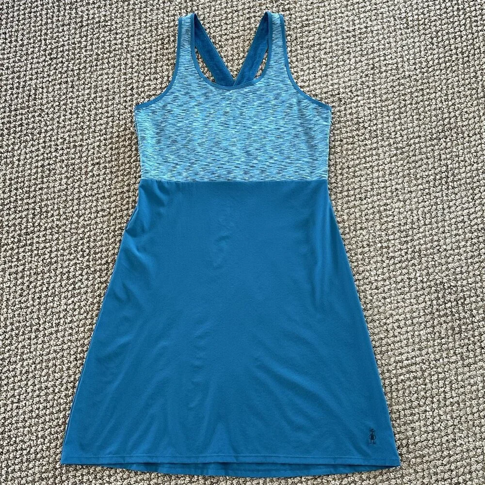 Smartwool Willow Lake Glacial Blue Merino Wool Bodice Cross Back Dress - Picture 4 of 9